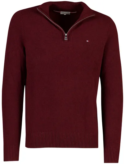 Tommy Hilfiger Tommy Hilfiger trui half zip bordeaux lamswol