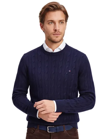 Tommy Hilfiger Tommy Hilfiger trui ronde hals donkerblauw lamswol