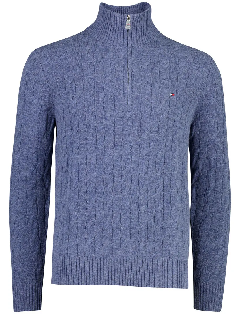 Trui Tommy Hilfiger blauw half zip gebreid