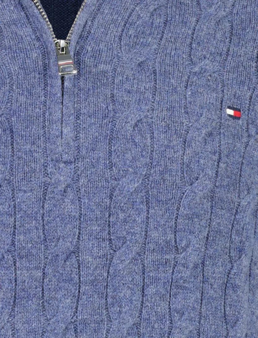 Trui Tommy Hilfiger blauw half zip gebreid