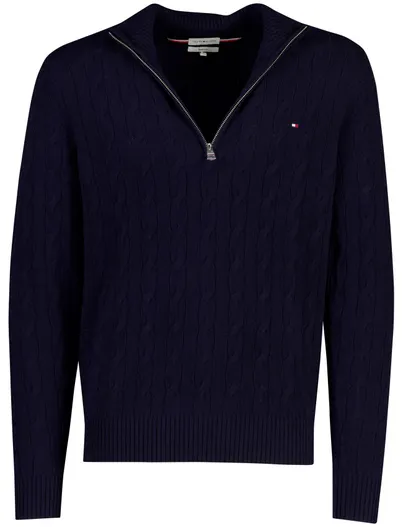 Tommy Hilfiger Tommy Hilfiger trui navy half zip grof gebreid