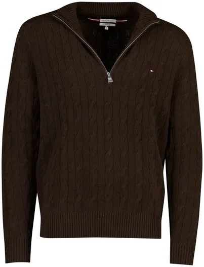 Tommy Hilfiger Tommy Hilfiger half zip trui bruin grof gebreid