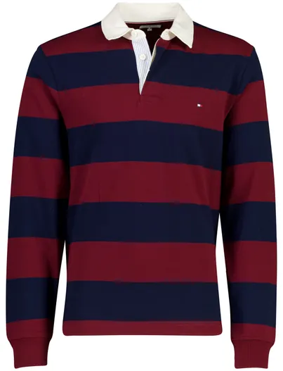 Tommy Hilfiger Tommy Hilfiger trui bordeaux gestreept met rugbykraag