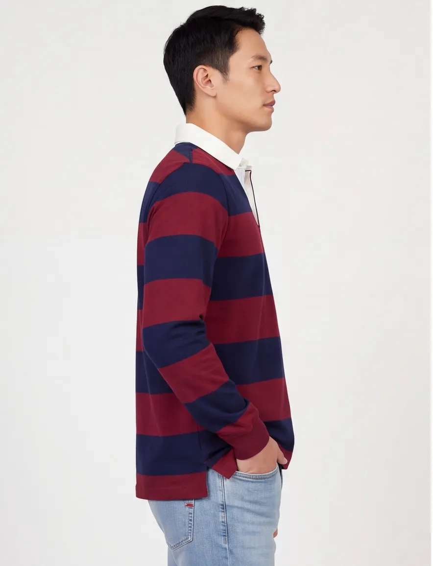 Tommy Hilfiger trui bordeaux gestreept met rugbykraag