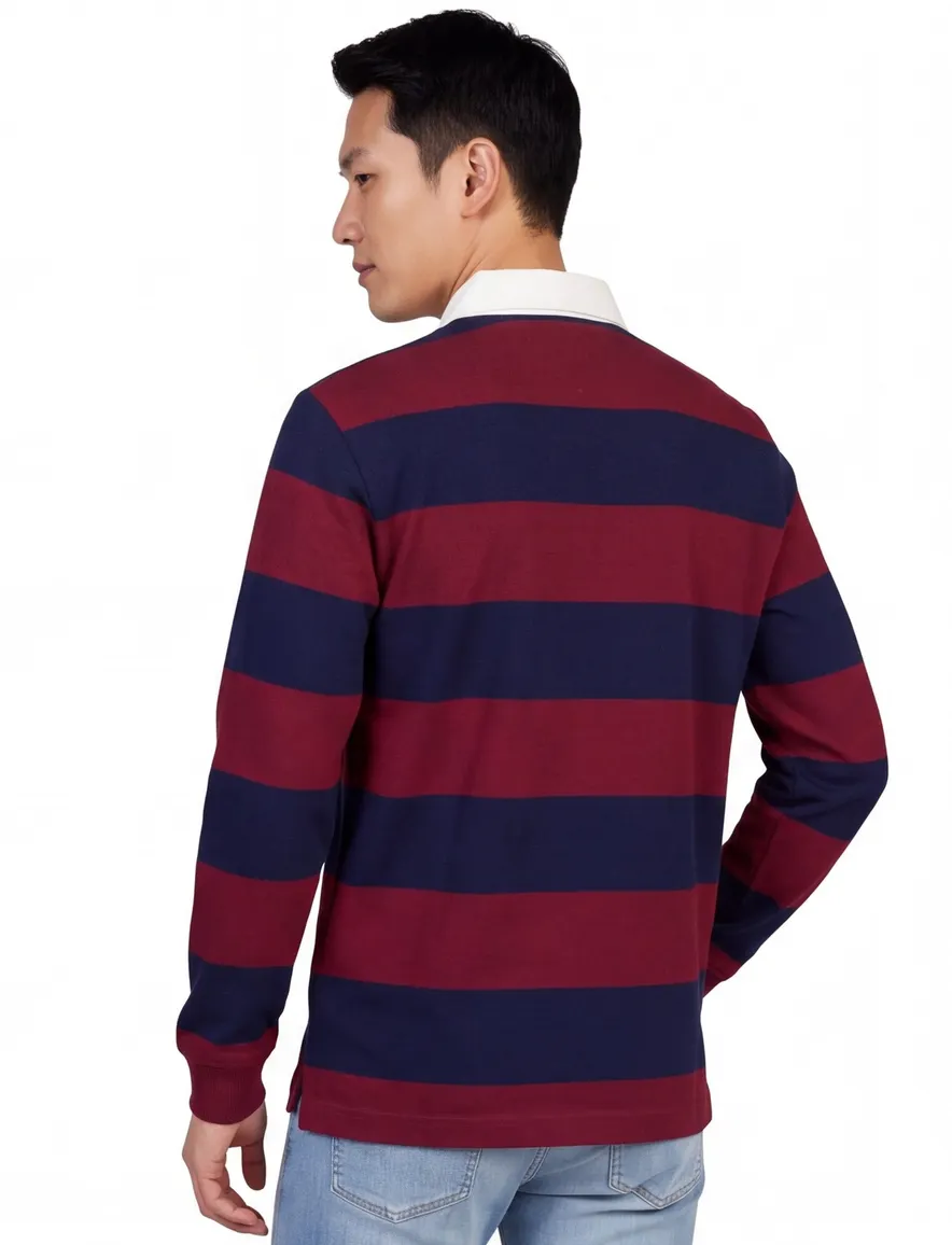 Tommy Hilfiger trui bordeaux gestreept met rugbykraag