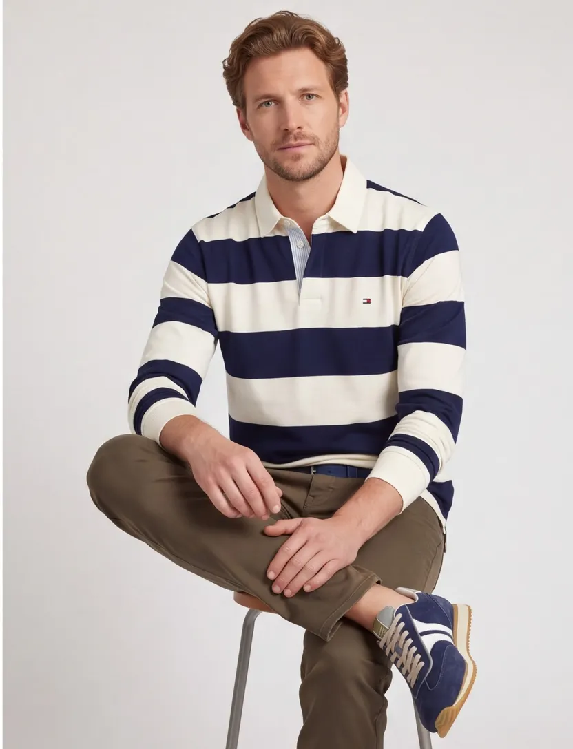 Trui Tommy Hilfiger donkerblauw rugby kraag
