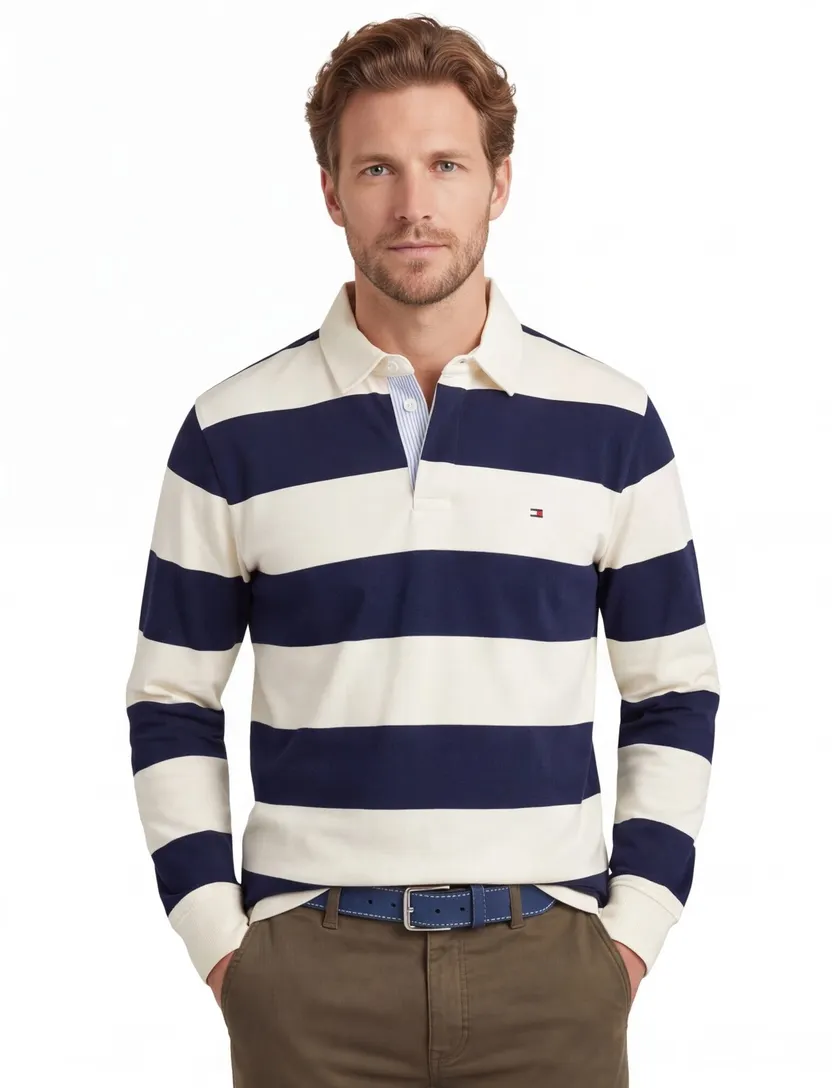 Trui Tommy Hilfiger donkerblauw rugby kraag