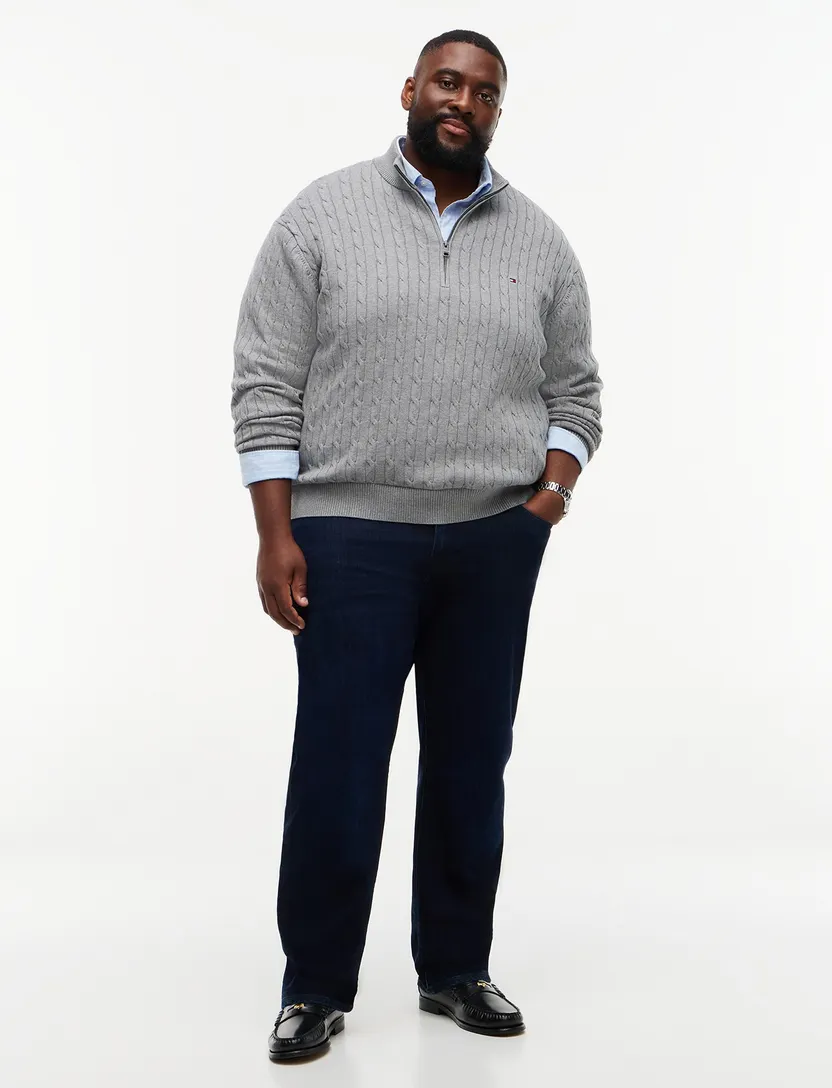 Trui Tommy Hilfiger Big & Tall grijs kabeltrui half zip