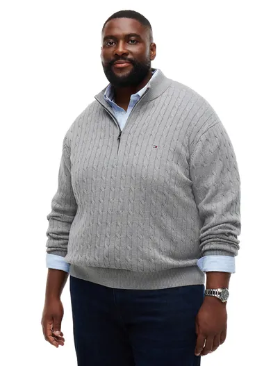 Tommy Hilfiger Trui Tommy Hilfiger Big & Tall grijs kabeltrui half zip