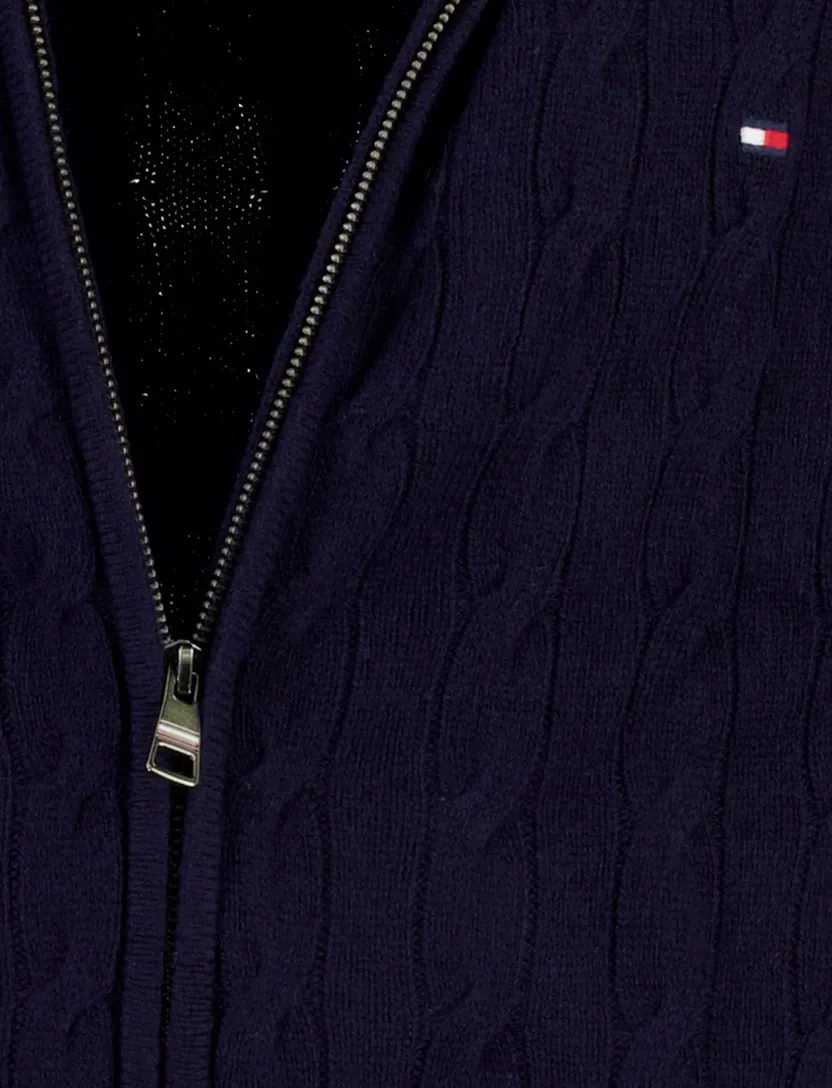 Vest Tommy Hilfiger donkerblauw lamswol Kabelstructuur