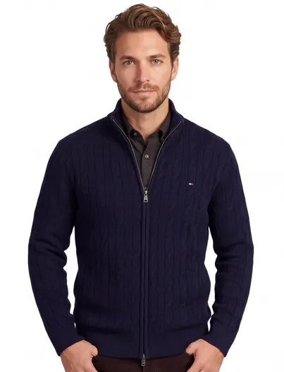 Tommy Hilfiger Tommy Hilfiger vest donkerblauw kabelstructuur