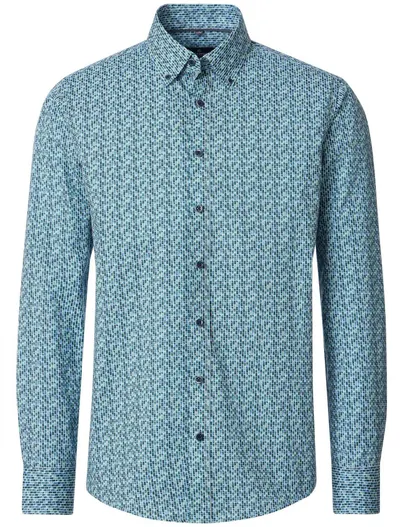 Casa Moda Casa Moda Casual Fit overhemd blauw met groen motief