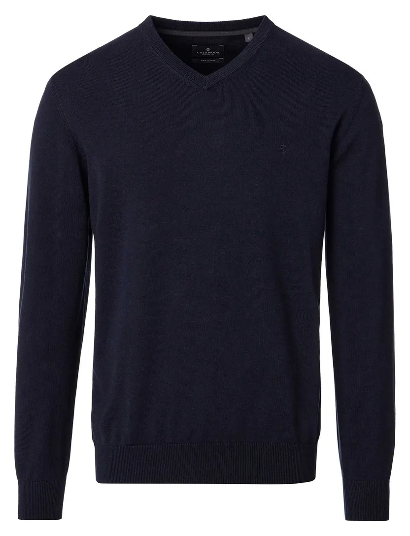 Trui Casa Moda v-hals donkerblauw gebreid