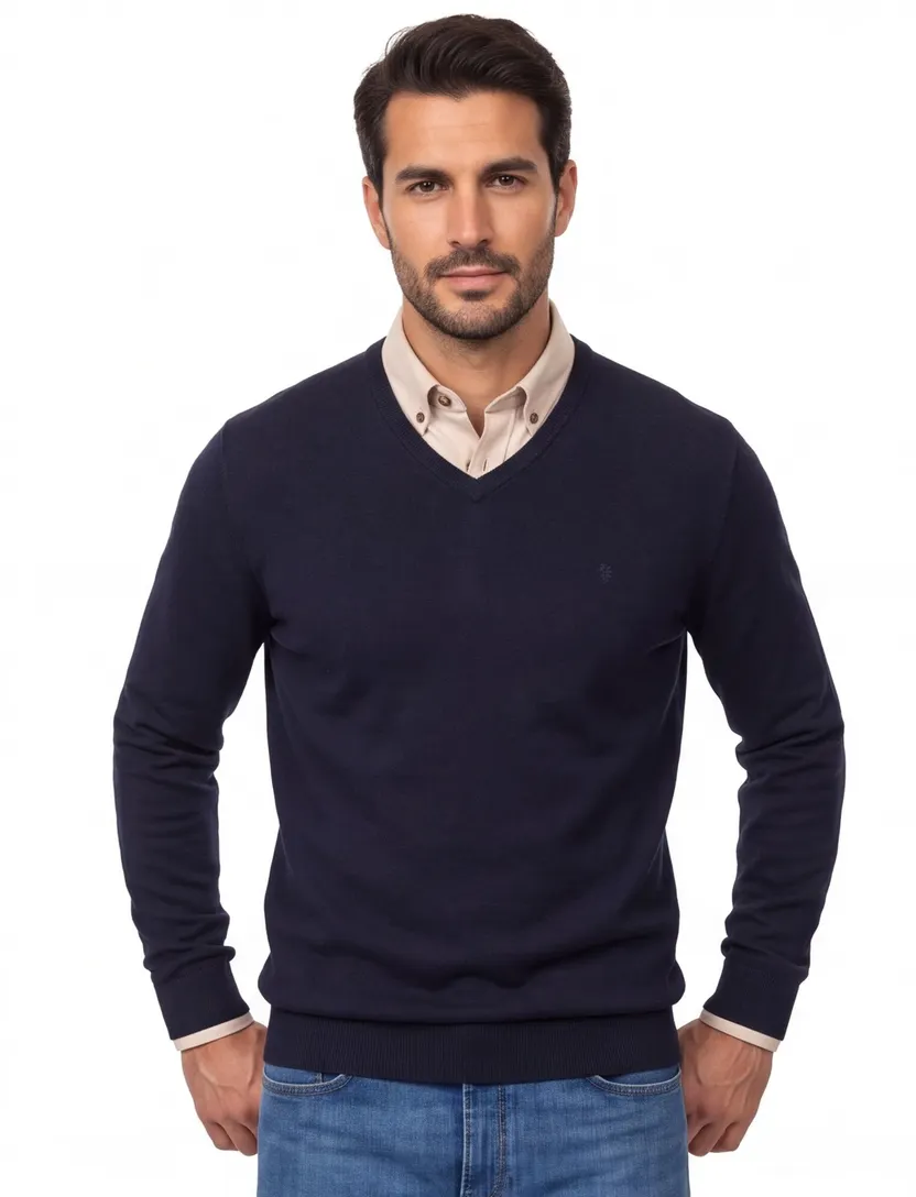 Trui Casa Moda v-hals donkerblauw gebreid