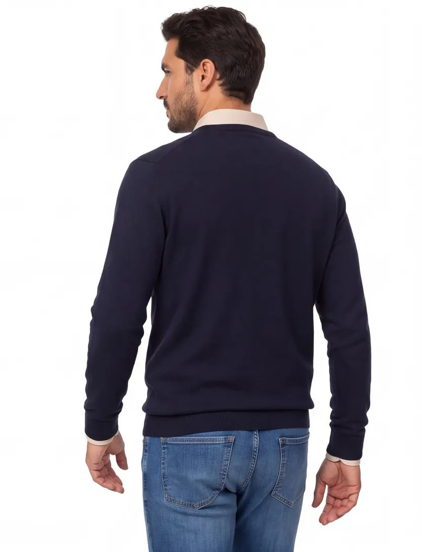 Trui Casa Moda v-hals donkerblauw gebreid