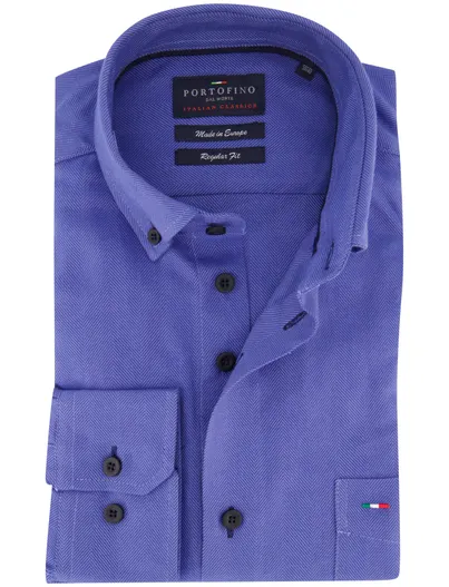 Portofino Portofino overhemd blauw visgraatstructuur