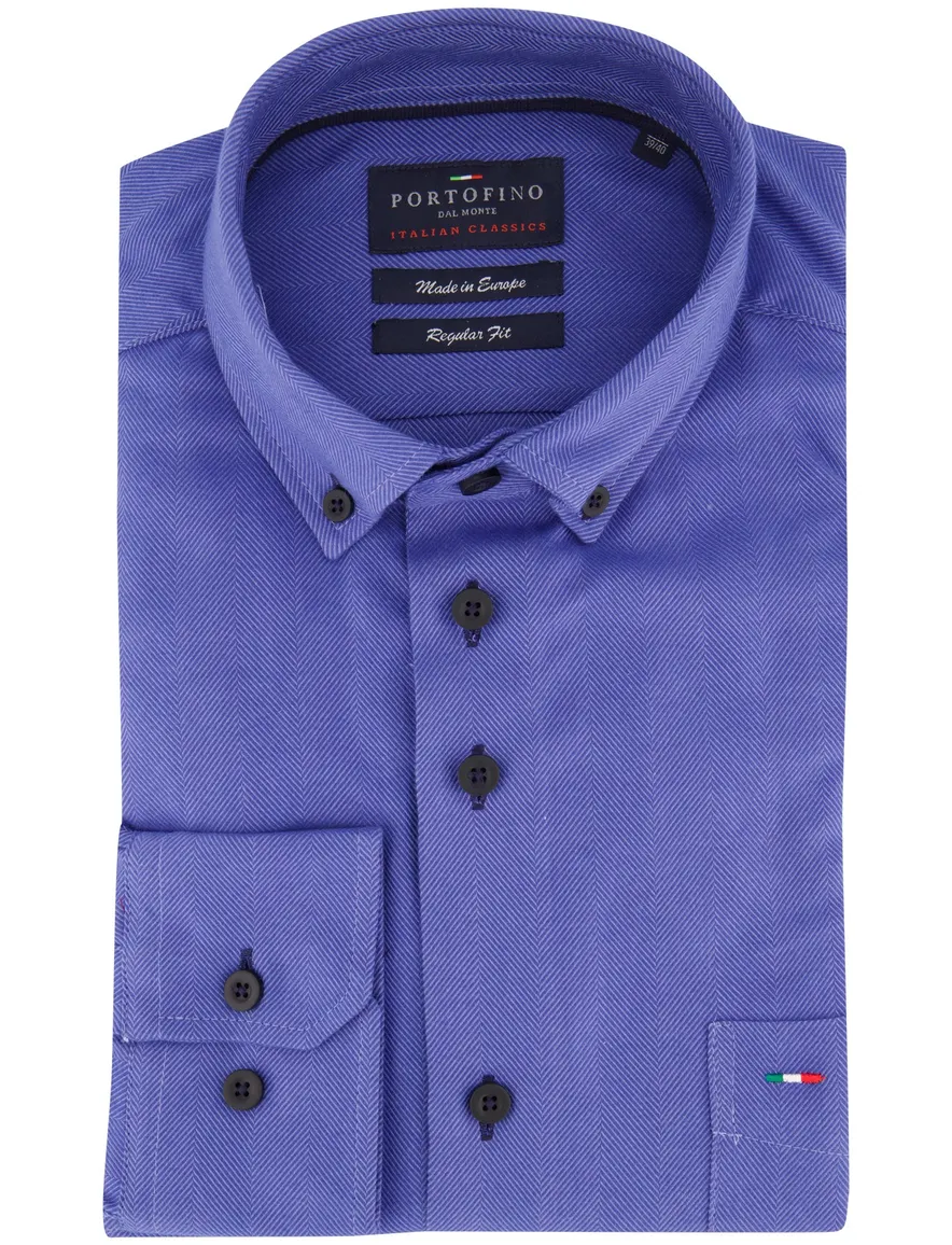 Portofino overhemd blauw visgraatstructuur