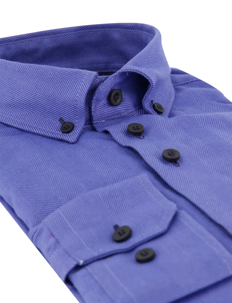 Portofino overhemd blauw visgraatstructuur
