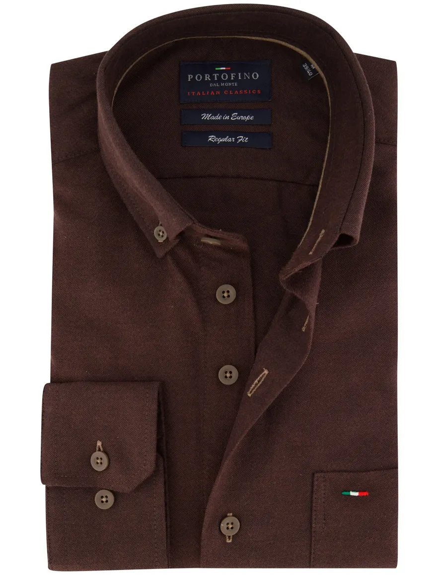 Portofino overhemd bruin effen
