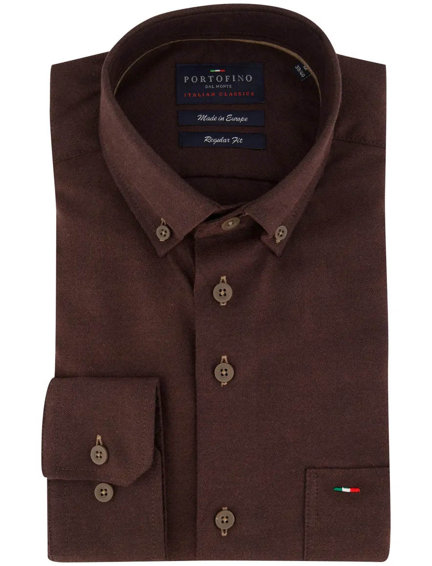 Portofino overhemd bruin effen