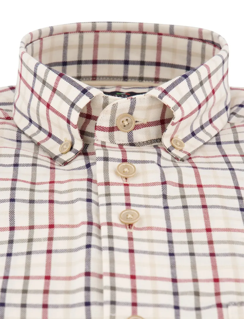 Overhemd Portofino beige geruit wijde fit