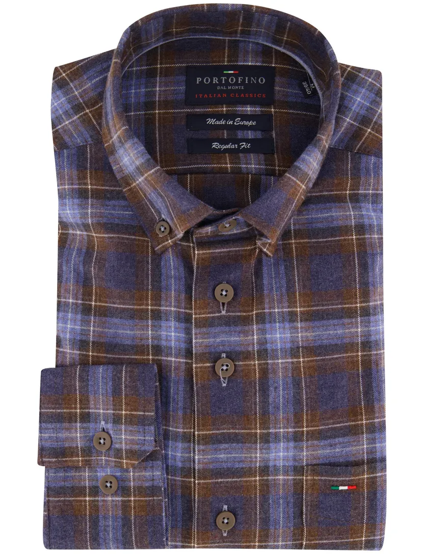 Overhemd Portofino blauw bruin geruit