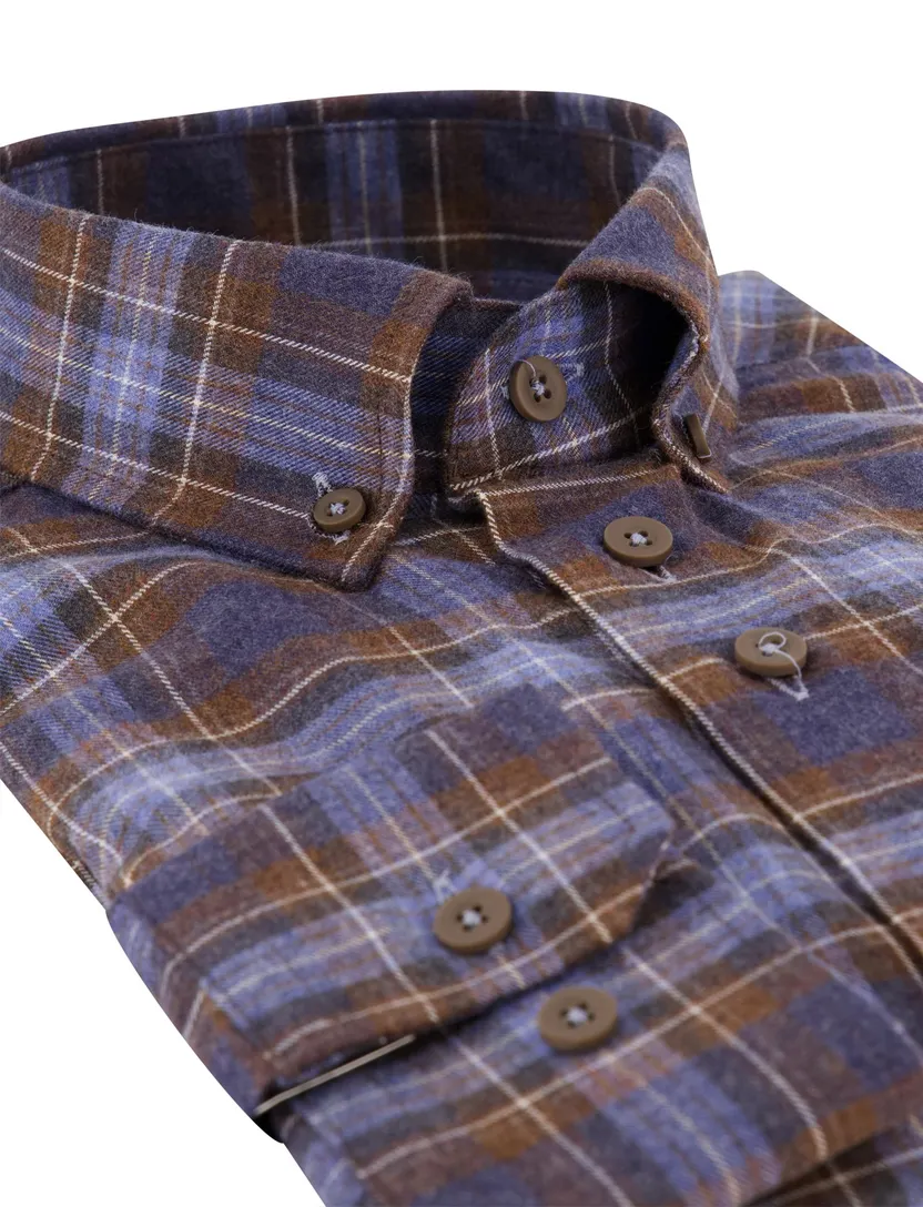Overhemd Portofino blauw bruin geruit