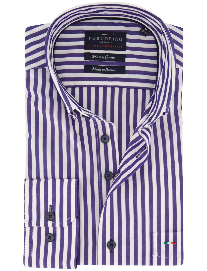 Overhemden Portofino donkerblauw gestreept wijde fit