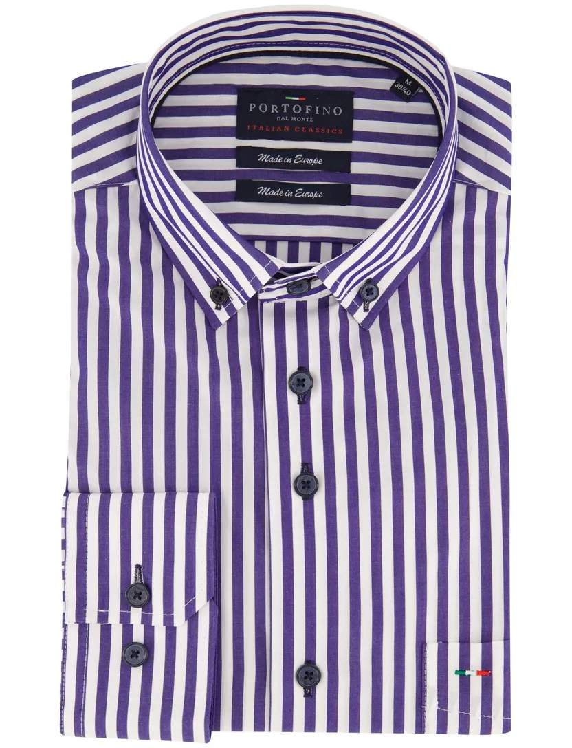 Overhemden Portofino donkerblauw gestreept wijde fit