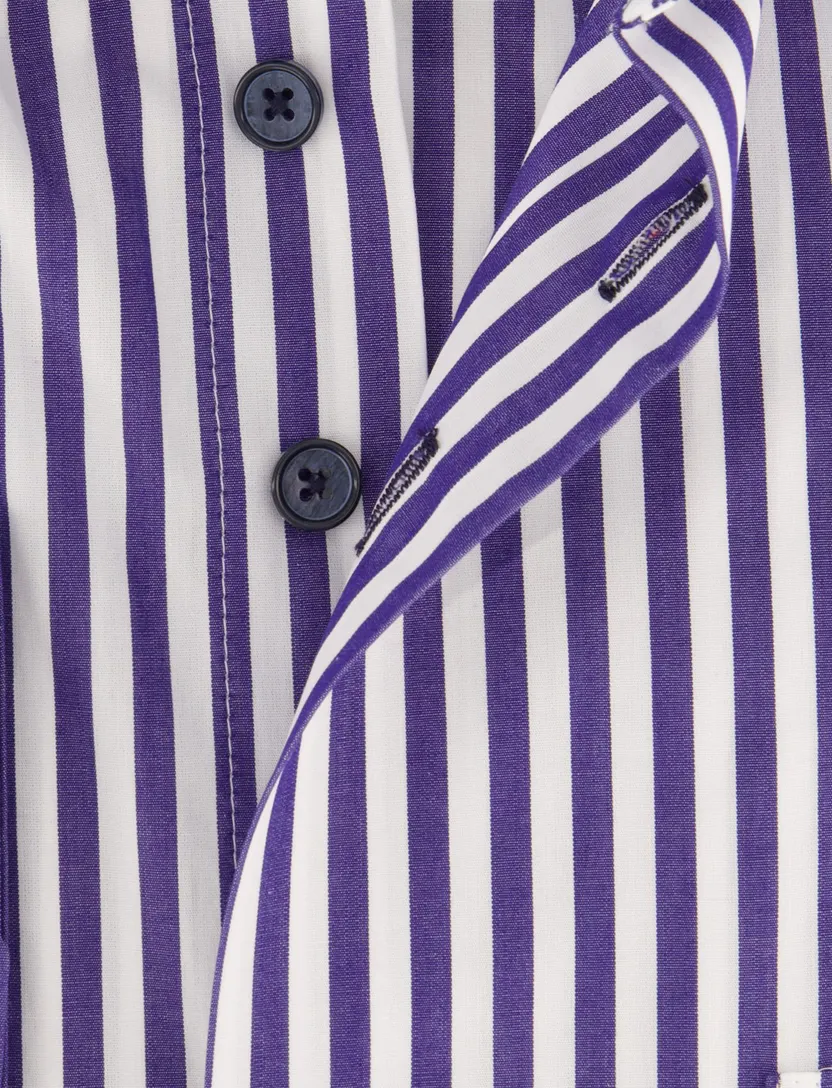 Overhemden Portofino donkerblauw gestreept wijde fit