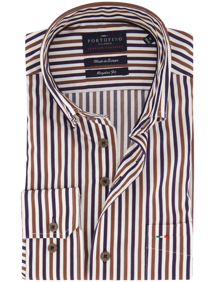 Overhemd Portofino bruin blauw gestreept