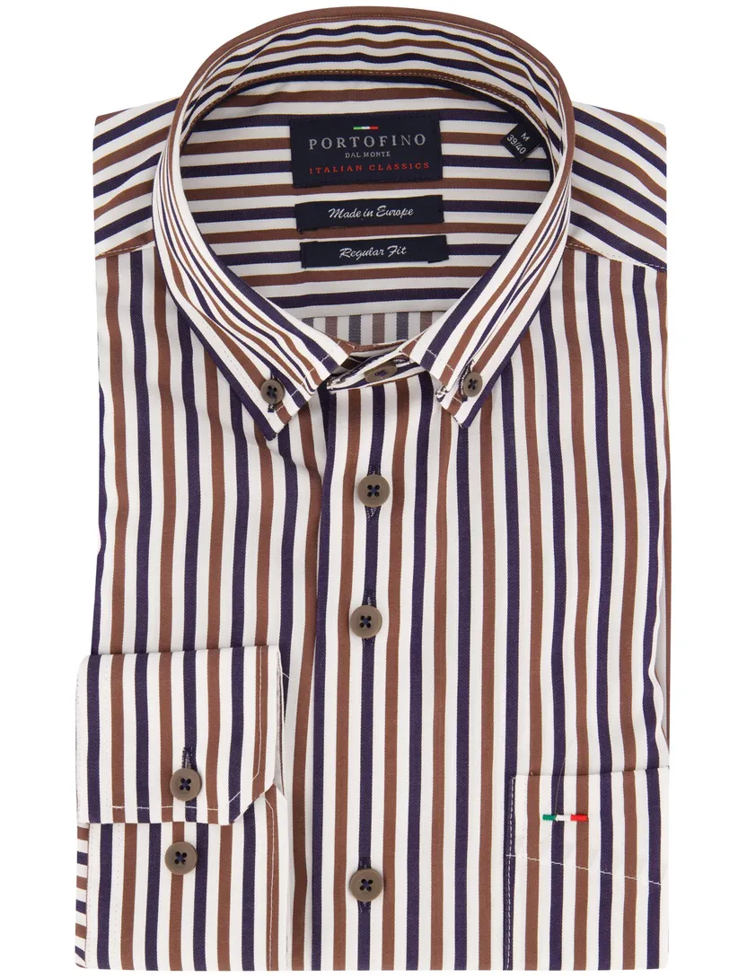 Overhemd Portofino bruin blauw gestreept