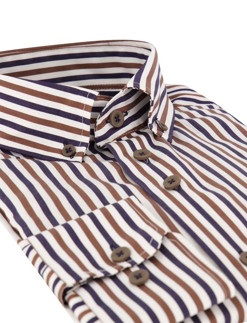 Overhemd Portofino bruin blauw gestreept