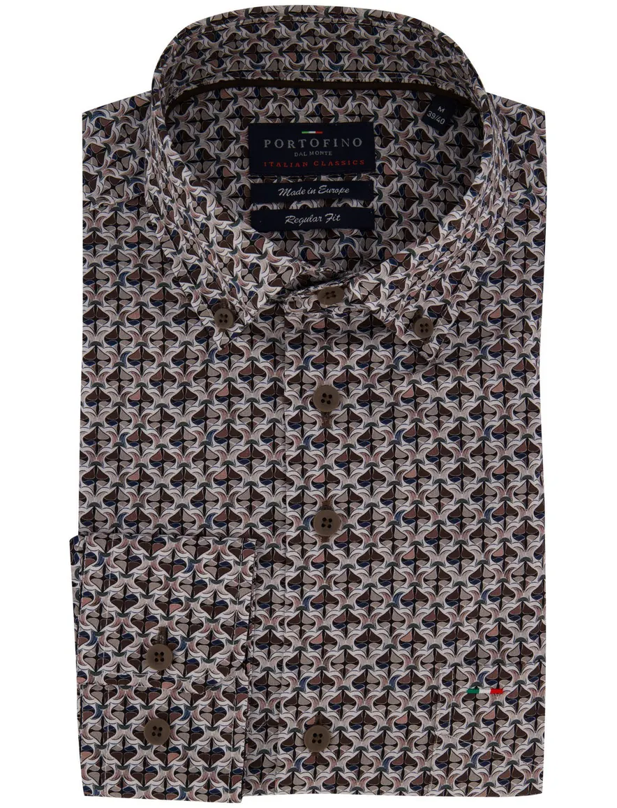 Portofino overhemd bruin geprint