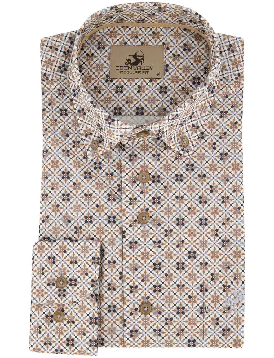 Eden Valley overhemd beige geprint