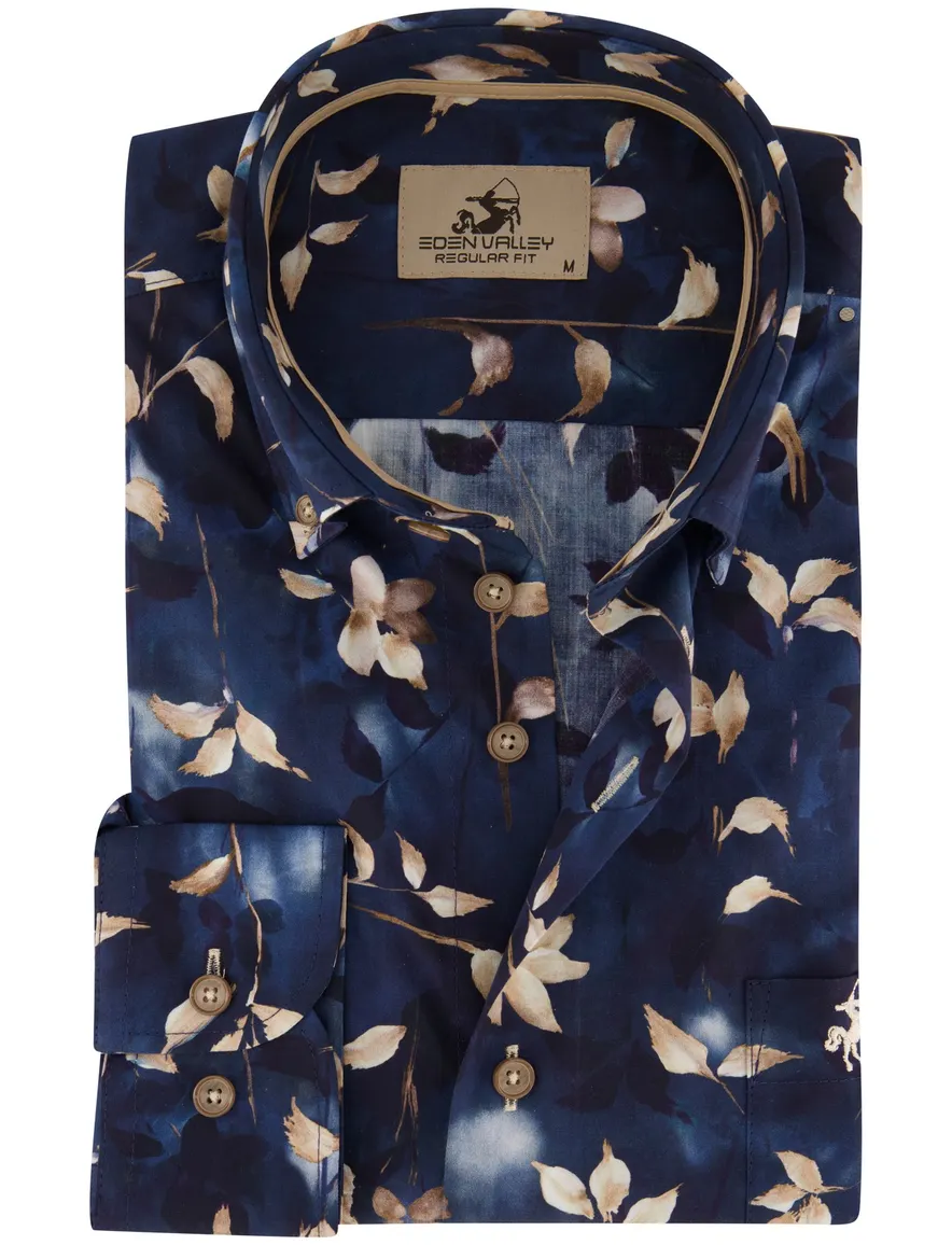 Donkerblauw overhemd Eden Valley geprint