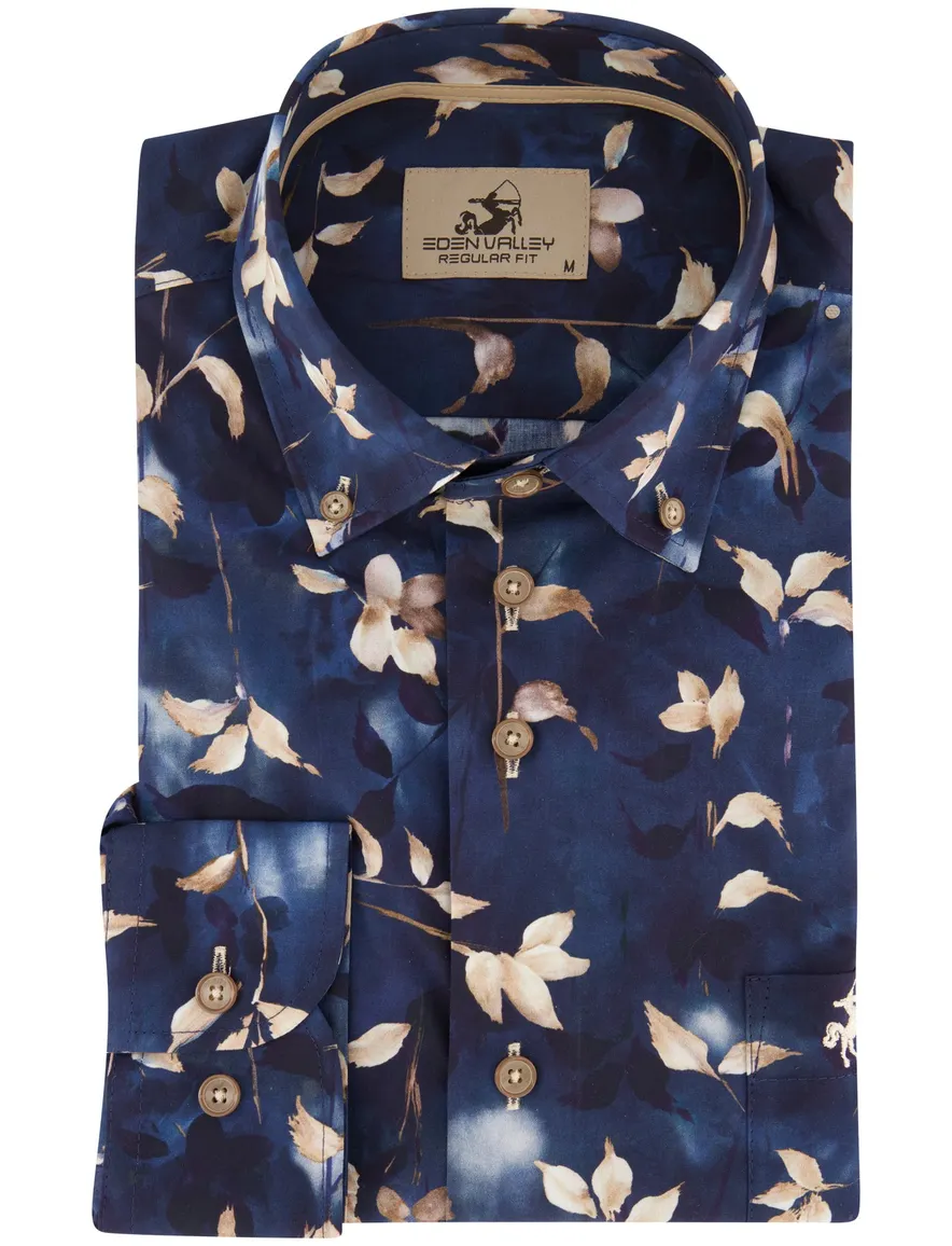 Eden Valley overhemd donkerblauw geprint
