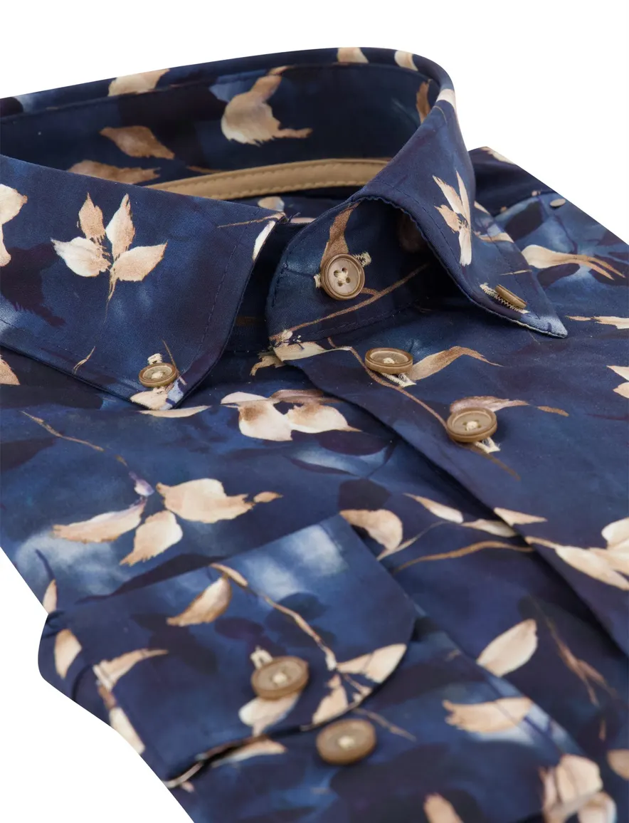 Donkerblauw overhemd Eden Valley geprint