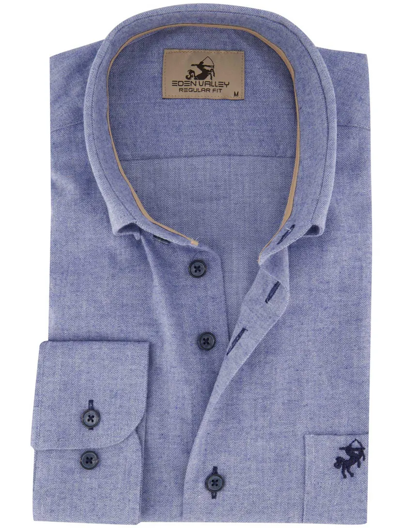 Overhemd Eden Valley blauw katoen wijde fit