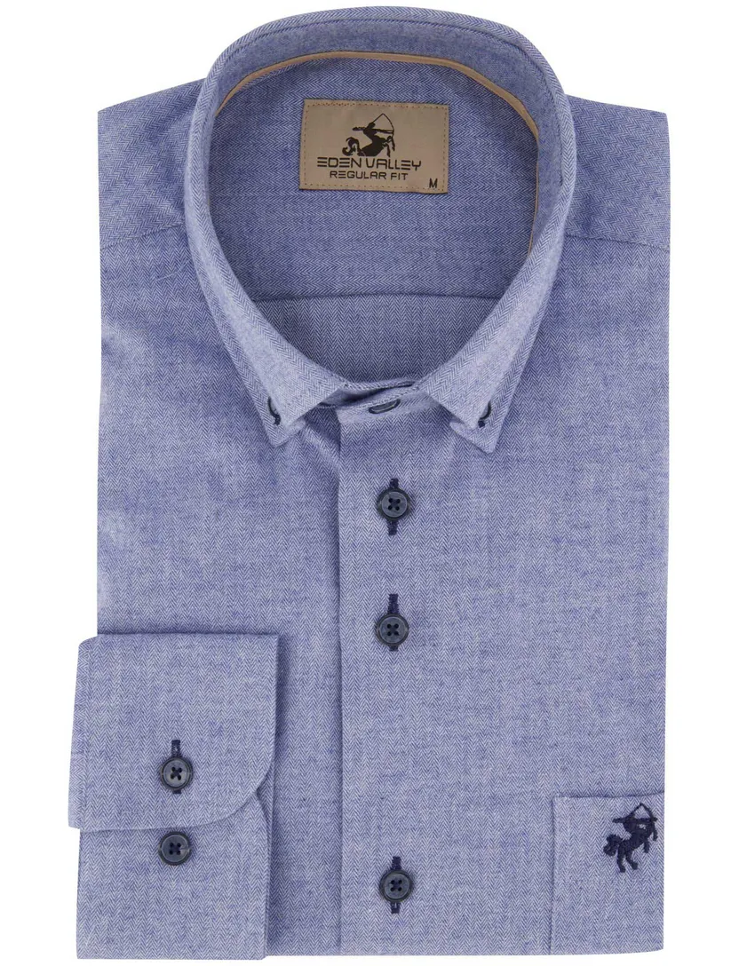 Overhemd Eden Valley blauw katoen wijde fit