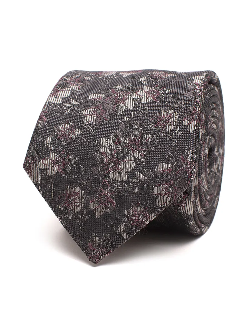 Stropdas Tresanti bordeaux bloemenprint zijde