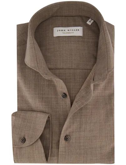John Miller John Miller overhemd beige gemeleerd