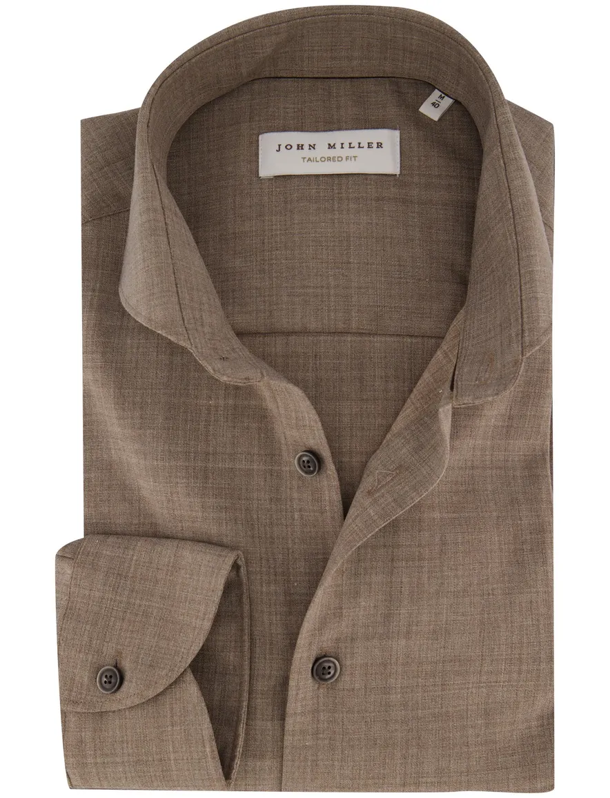 John Miller overhemd beige gemeleerd