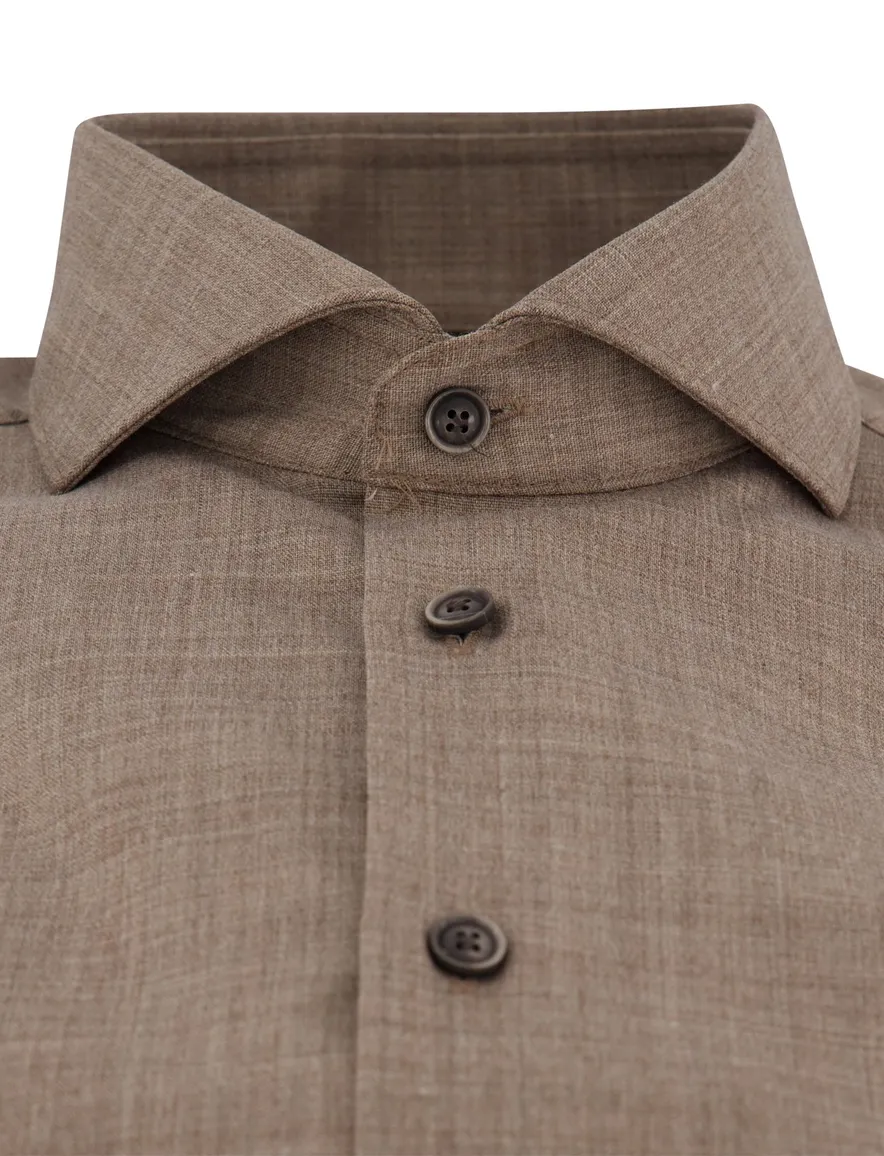 John Miller overhemd beige gemeleerd