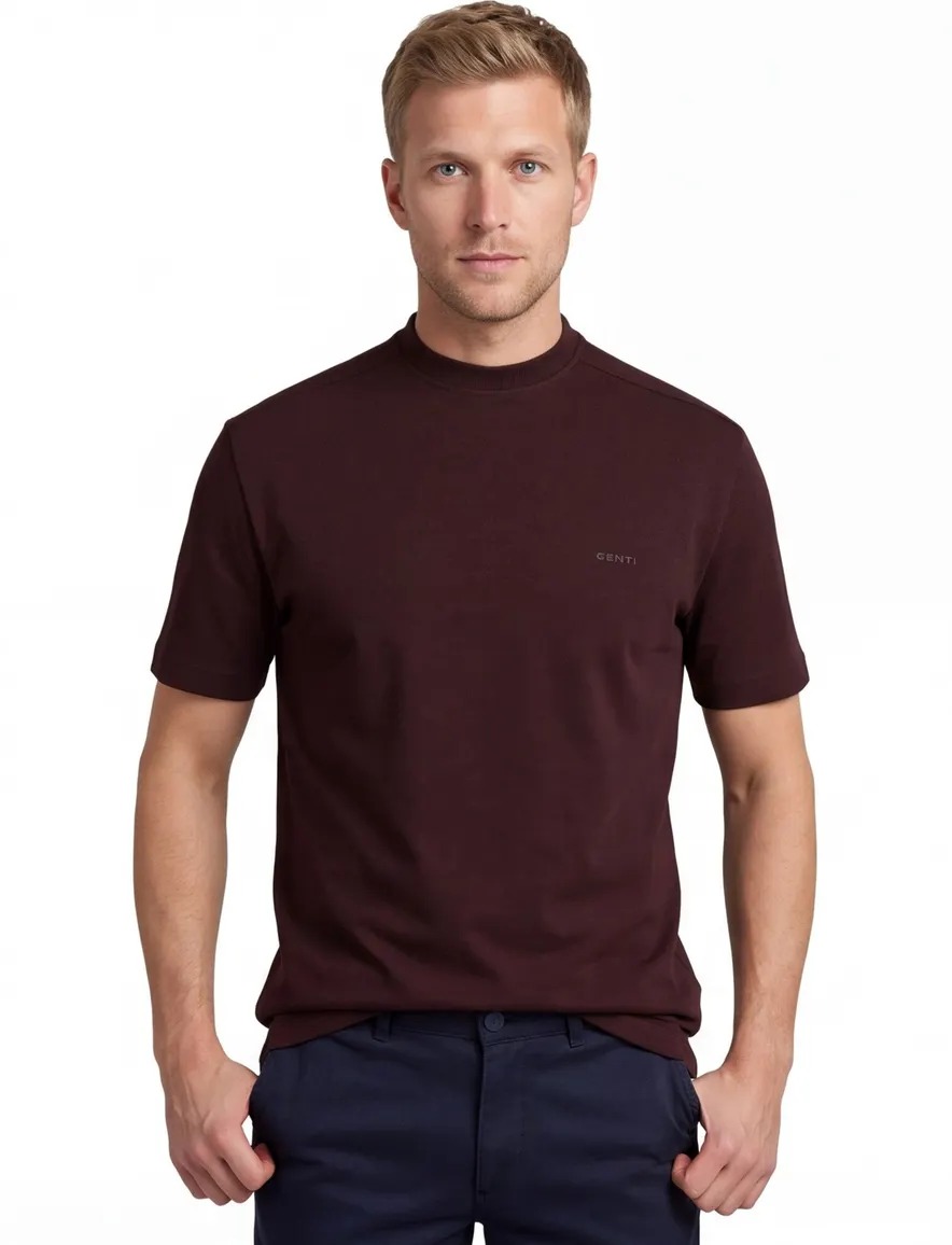 Genti T-shirt V-hals aubergine stretch