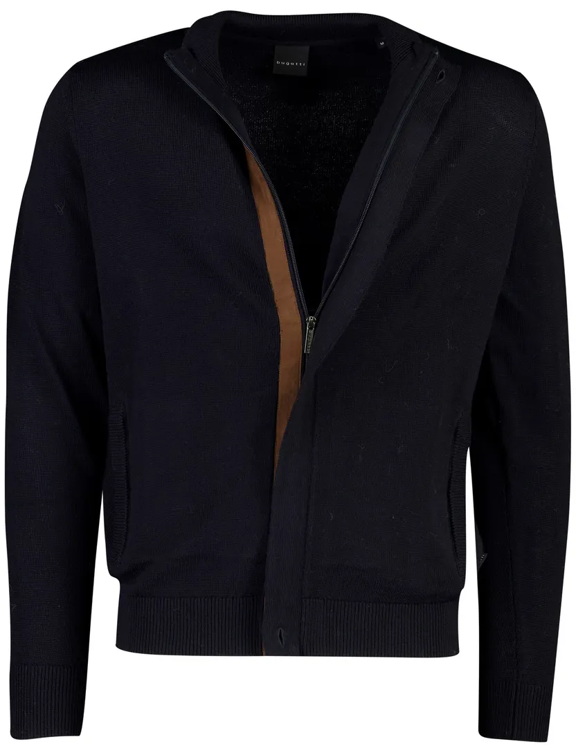 Vest Bugatti donkerblauw wol hoge hals