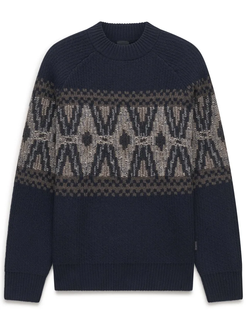 Truien Bugatti donkerblauw geprint grof gebreid