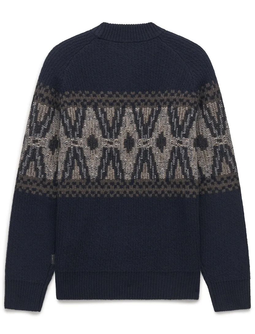 Truien Bugatti donkerblauw geprint grof gebreid