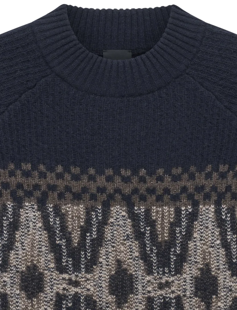 Truien Bugatti donkerblauw geprint grof gebreid