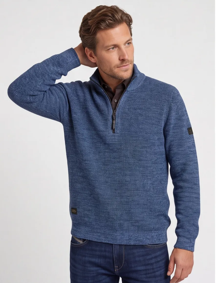 Camel Active half zip trui blauw gemeleerd